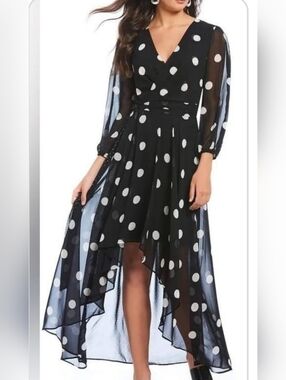 Eliza J Polka Dot Chiffon High Low Maxi Dress Size 14 NWT